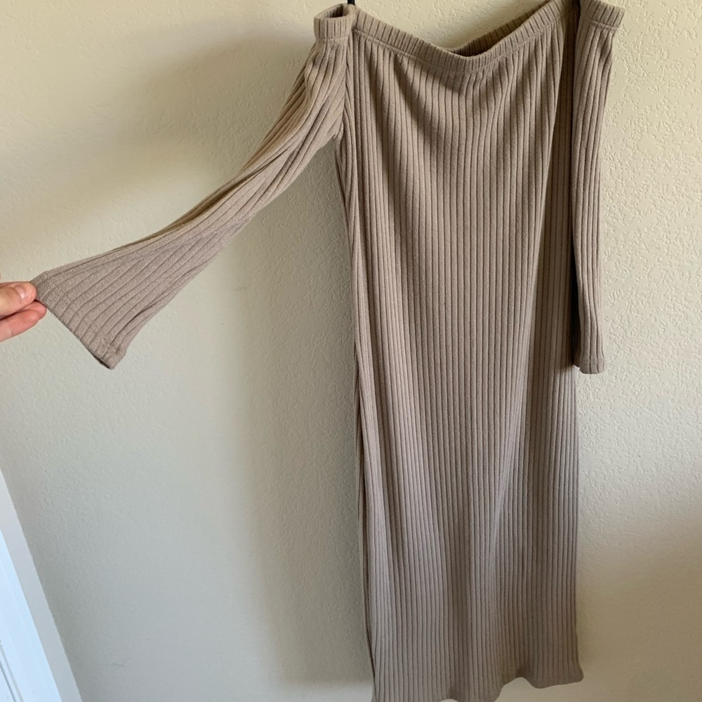 Off shoulder body con sweater dress